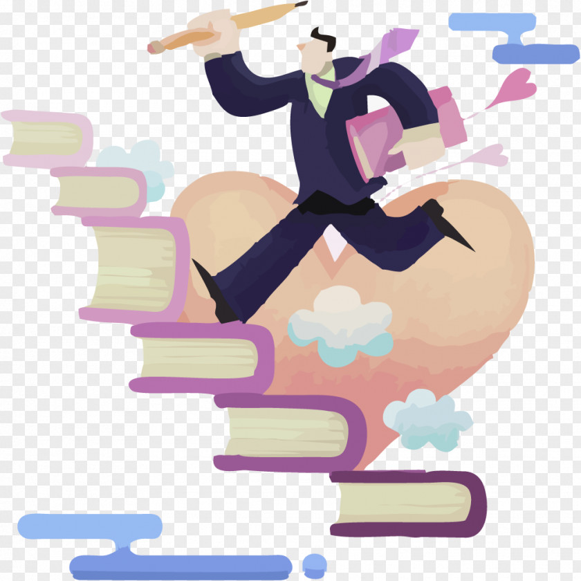 Hand-painted Books Ladder Cartoon Self-Taught Higher Education Examinations Clip Art PNG