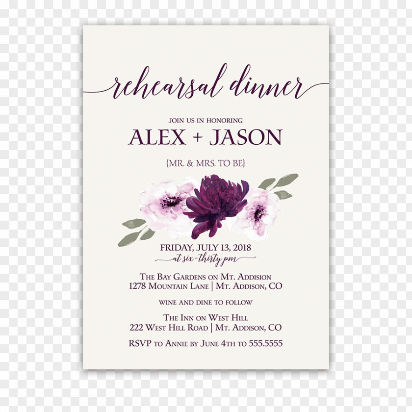 Flower Watercolor Wedding Invitation Paper Rehearsal Dinner PNG