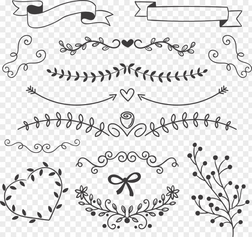 Vector Black Leaves With Ribbon Euclidean Drawing Icon PNG