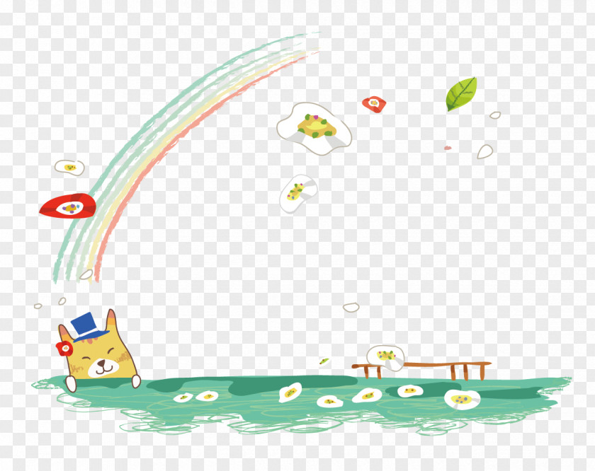 Cartoon Cat And Watercolor Palette Rainbow Painting Illustration PNG