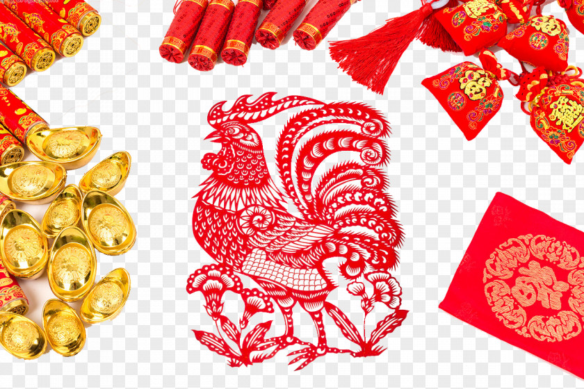 Chinese New Year Traditional Elements Zodiac Papercutting Paper Cutting Rooster PNG