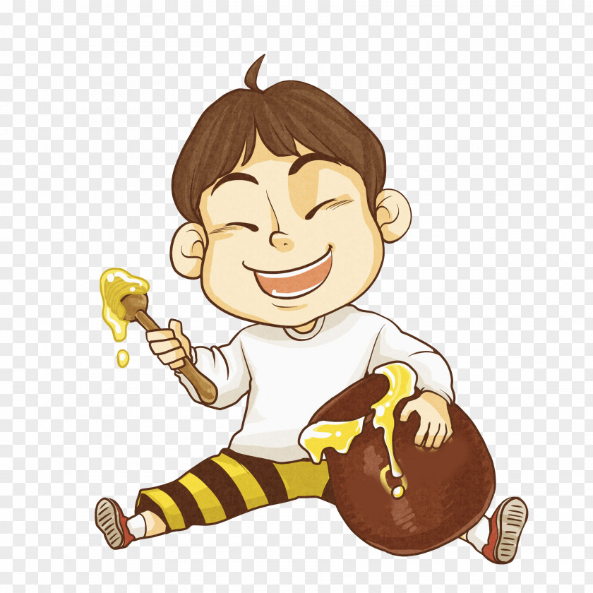 Little Boy Happy To Eat Honey Food Drawing Eating PNG