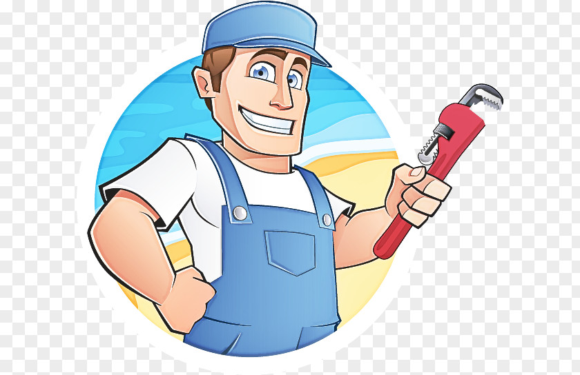 Cartoon Construction Worker Handyman Plumber Wrench PNG