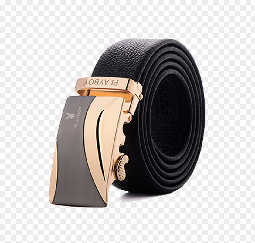 Gold Ring Up High-end Men's Leather Belt Buckle Strap PNG