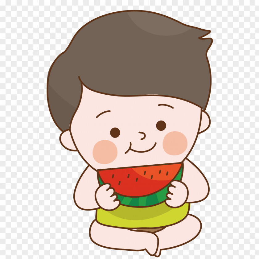 Sitting To Eat Watermelon Boy Cartoon Child Food Eating PNG