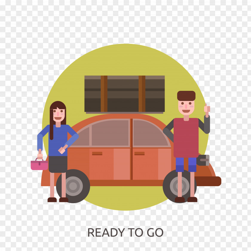 Vector Couple Traveling By Car Petronas Towers Travel Illustration PNG