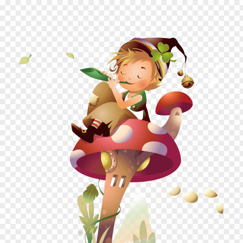 Boy Sitting On Mushrooms Desktop Wallpaper Fairy Tale Illustration PNG