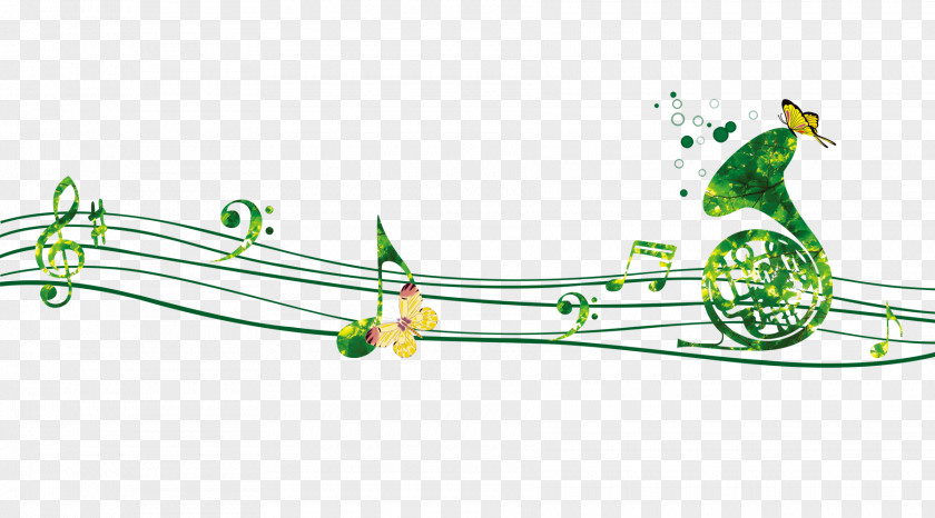 Creative Green Musical Note Staff PNG