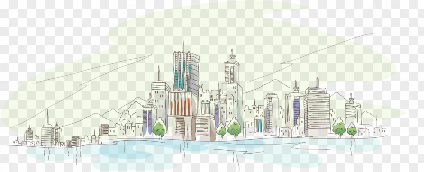 Hand-painted City,city,building,High-rise Architecture 4K Resolution Illustration PNG