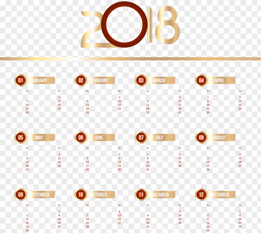 2018 Calendar Transparent Clip Art Image PNG