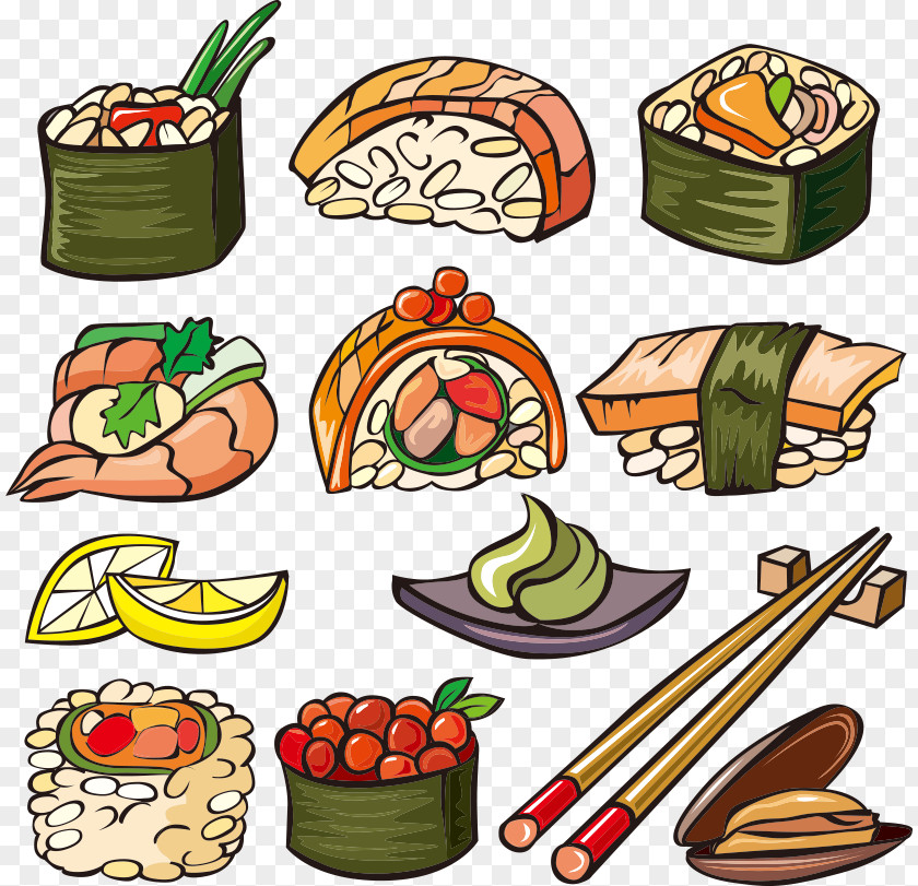 Vector Painted Sushi Material Japanese Cuisine Seafood Clip Art PNG