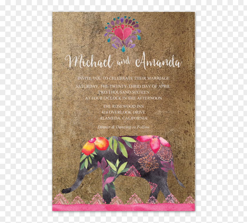 WEDDING ELEPHANT Pink M Giclée Printing Font PNG