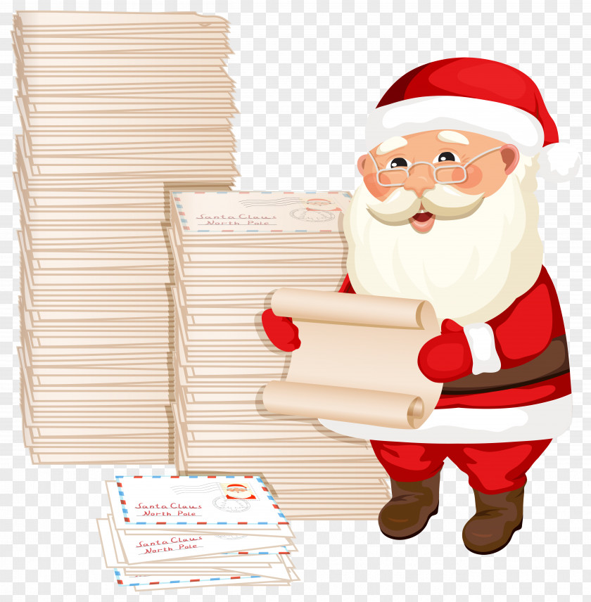 Santa Claus With Letters Clipart Image Gift Reading Illustration PNG