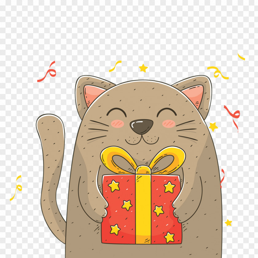 The Cat With Gift Box Happy Birthday To You Child Wish Greeting Card PNG