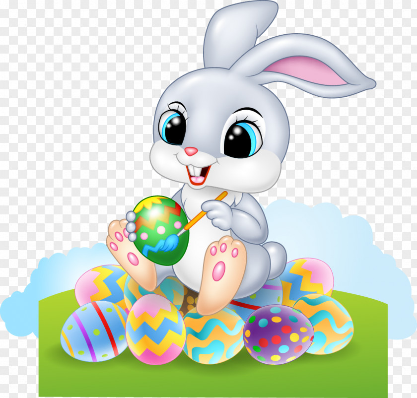 Vector Rabbit Painting Eggs Easter Bunny Cartoon PNG