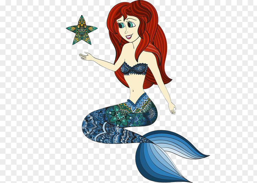 A Mermaid With Star On Its Back Drawing Nymph Illustration PNG