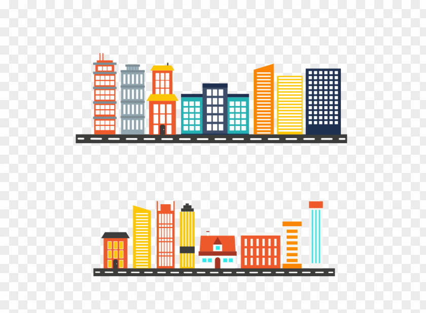 Cartoon City Building Drawing Panorama PNG