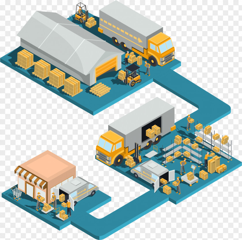 Warehouse Logistics Isometric Projection PNG