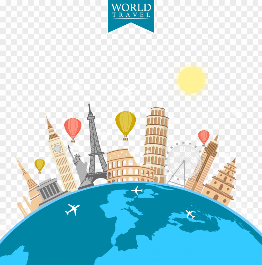 Vector Hand-painted Global Travel Illustration PNG