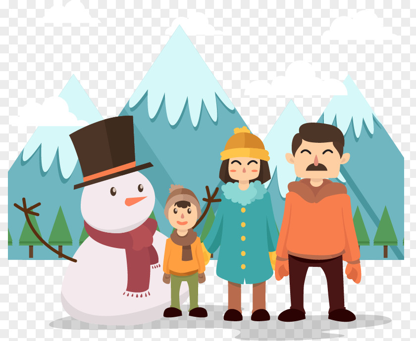 A Family Of Three And Snowman Photo Winter Clip Art PNG