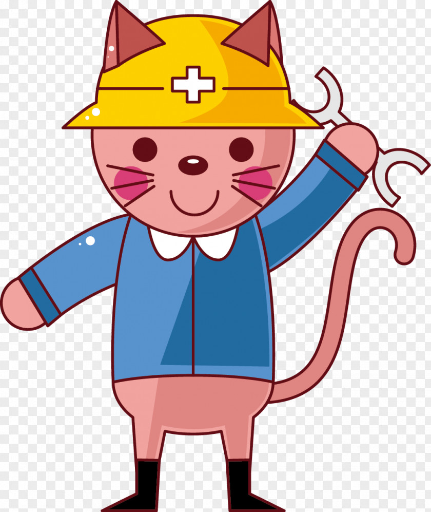 Vector Cartoon Kitten Repairman Illustration PNG