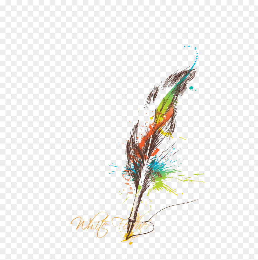 Ink Color Irregular Feathers Paper Quill Feather PNG