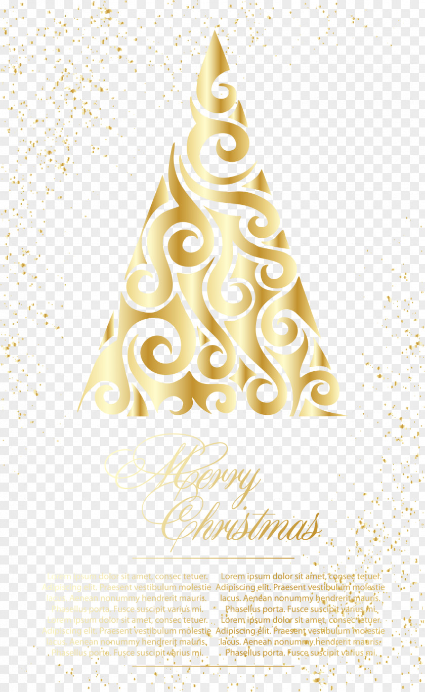 Golden Christmas Tree Greeting Card Vector Illustration PNG