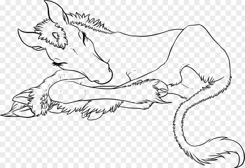 The Sleeping Unicorn Line Art Figure Drawing PNG