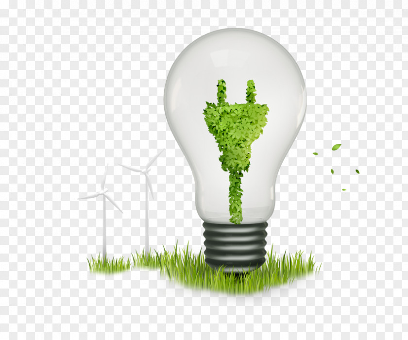 Windmill Green Light Bulb Electricity Environmental Protection Poster Energy Conservation PNG