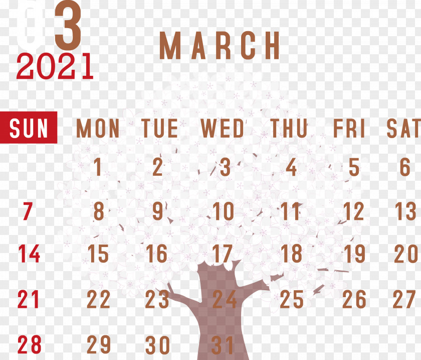 March 2021 Printable Calendar PNG