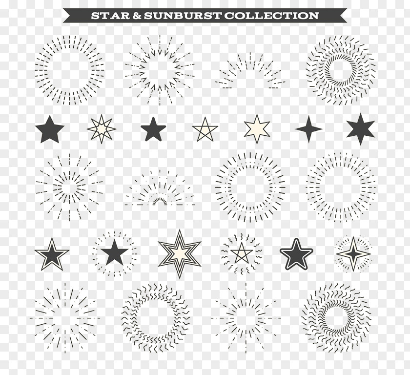 Rising Star Decoration And Embellishment Sunburst Black White Clip Art PNG