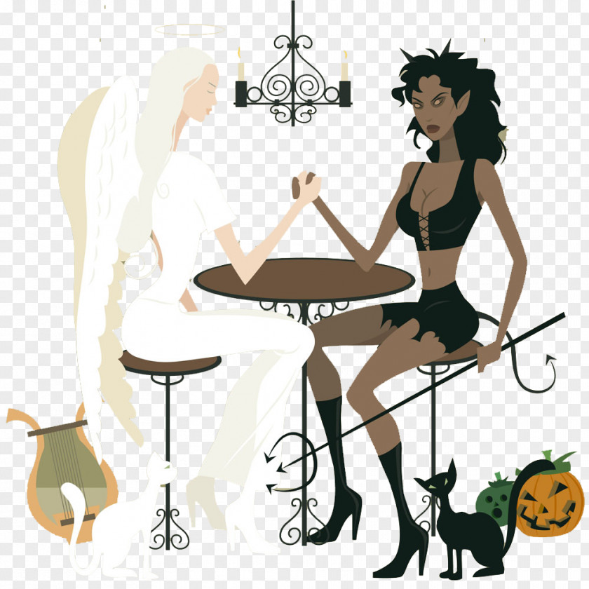 Angel And Devil Table Cartoon Demon Illustration PNG