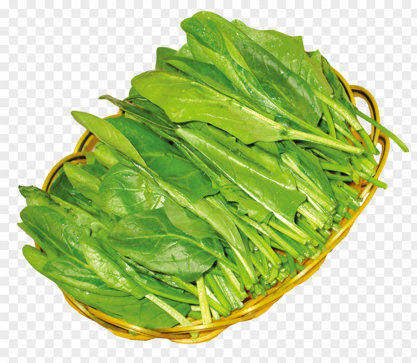 Bamboo Basket Of Spinach Romaine Lettuce Vegetarian Cuisine Ingredient Food PNG