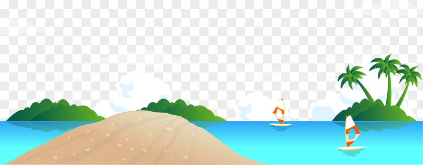 Tropical Beach Scenery Vector Cartoon Green Illustration PNG