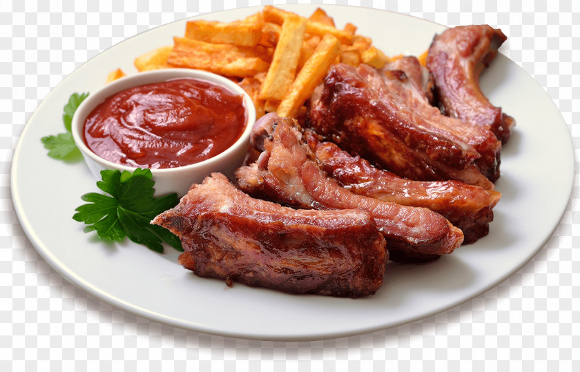 Pork Barbecue Grill French Fries Spare Ribs Sauce PNG