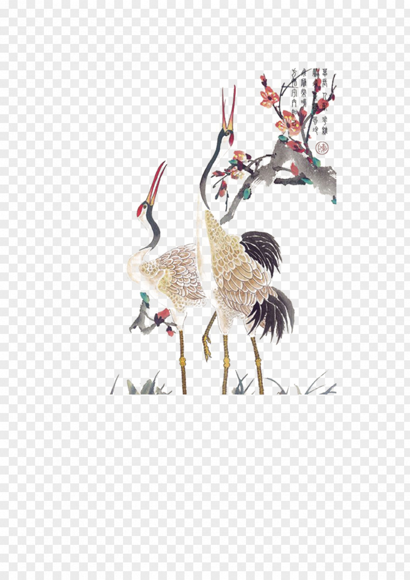Hand-painted Ostrich Red-crowned Crane Paper Tattoo PNG