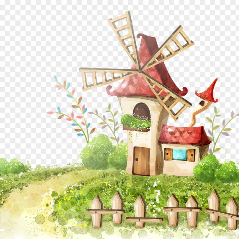 Cartoon Windmill Road High-definition Television Download Display Resolution Wallpaper PNG