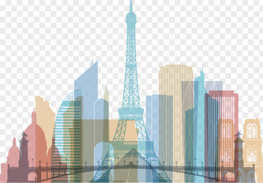 Color City Architectural Pattern Paris Skyline Poster Clip Art PNG
