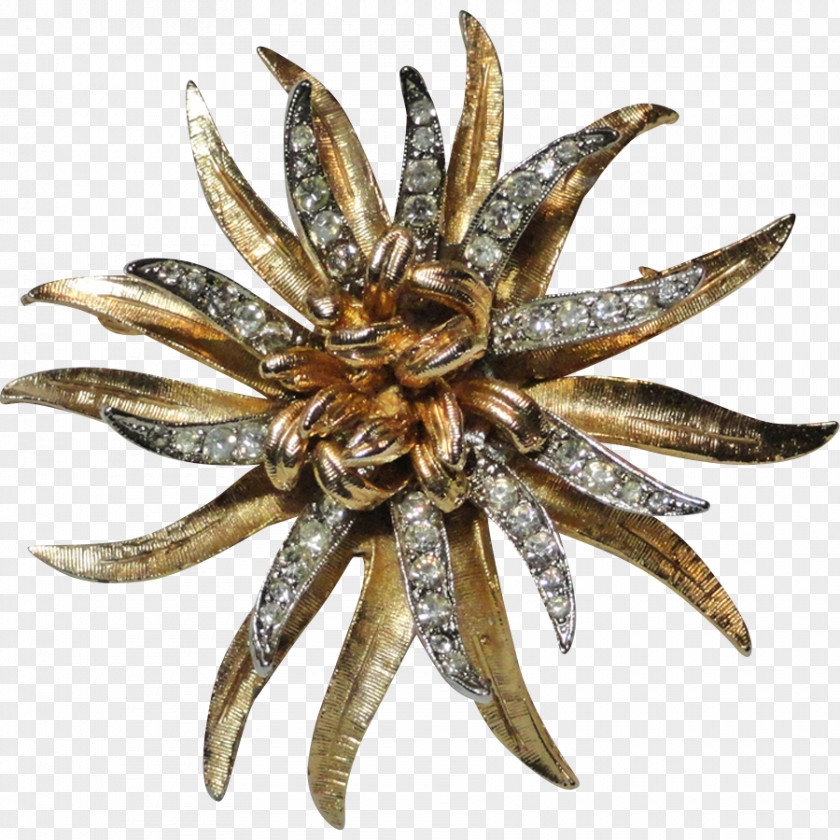 Brooch Imitation Gemstones & Rhinestones Two-tone Flower PNG