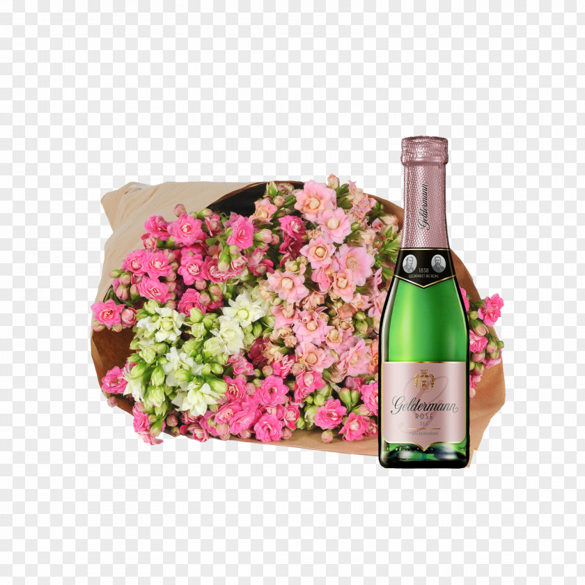 Champagne Wine Glass Bottle Cut Flowers PNG
