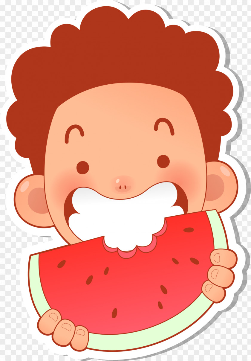 Boy Eating Watermelon Cartoon Summer PNG