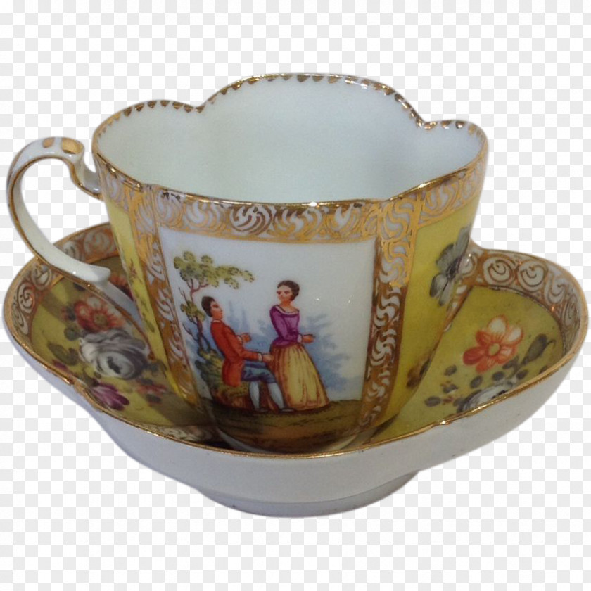 Hand Pasinted Cup Coffee Porcelain Meissen Saucer Mug PNG