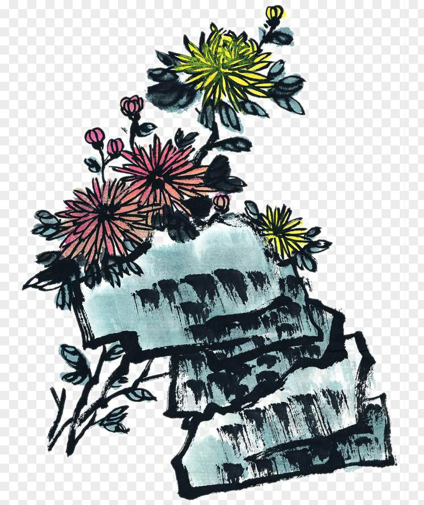 Ink Chrysanthemum Wash Painting Four Gentlemen Flower PNG
