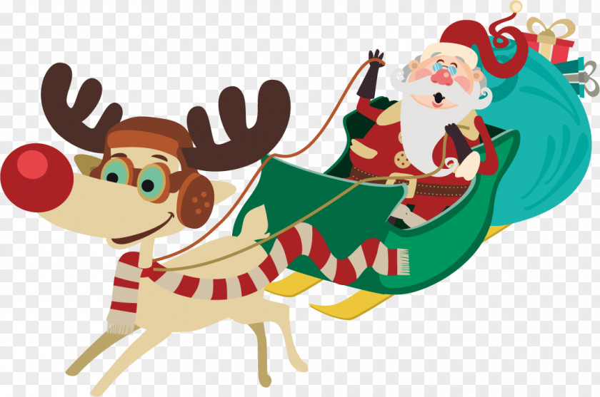 Vector Elk And Santa Claus Claus's Reindeer Christmas PNG