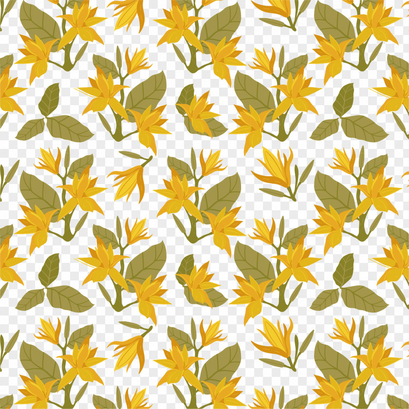 Yellow Flower Pattern Motif PNG