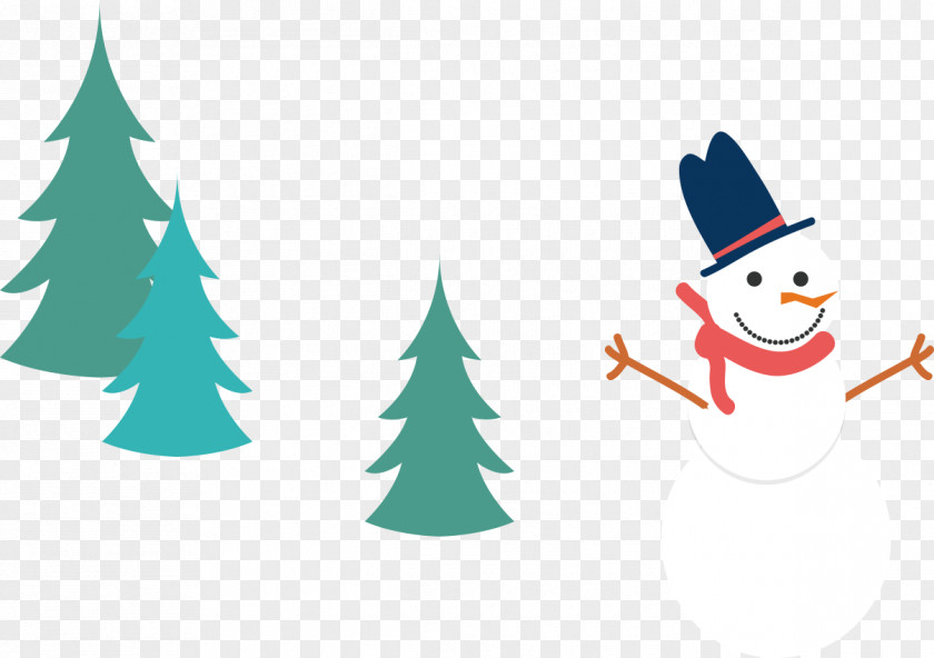 Snowman And Pine Christmas Tree PNG