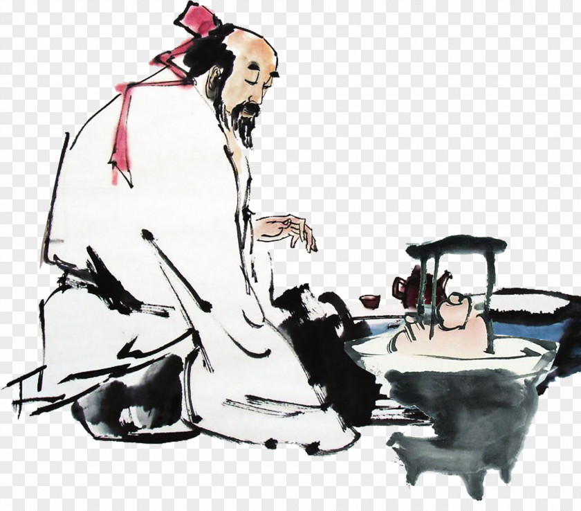 Antique Tea Elderly Ink Chinese Painting PNG