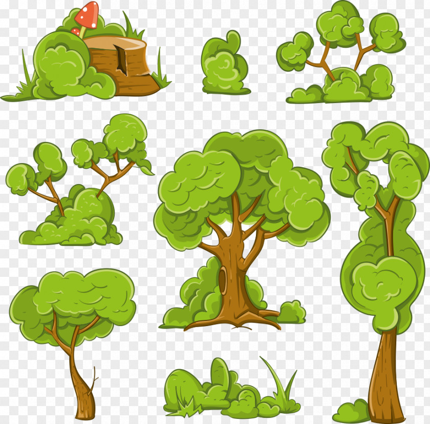 Vector Round Green Tree Cartoon Shrub Illustration PNG
