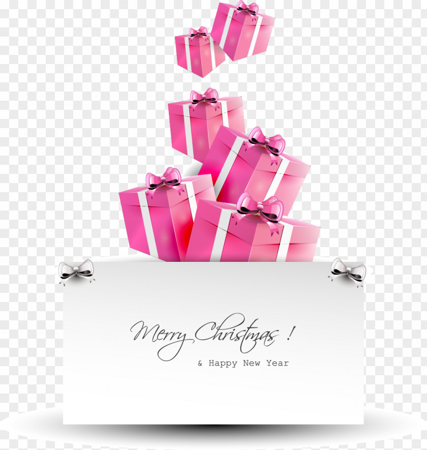 Pink Christmas Card Design Creative Gift Boxes Santa Claus PNG