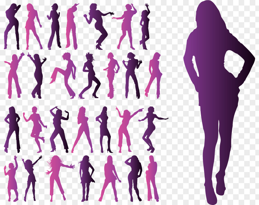 Vector Purple Silhouette Figures Dance Graphic Design Woman PNG